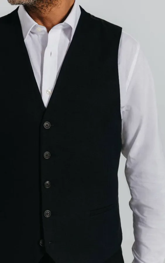 Black Linen Twill Waistcoat thumbnail 2