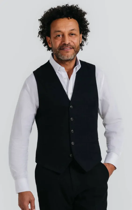 Black Linen Twill Waistcoat