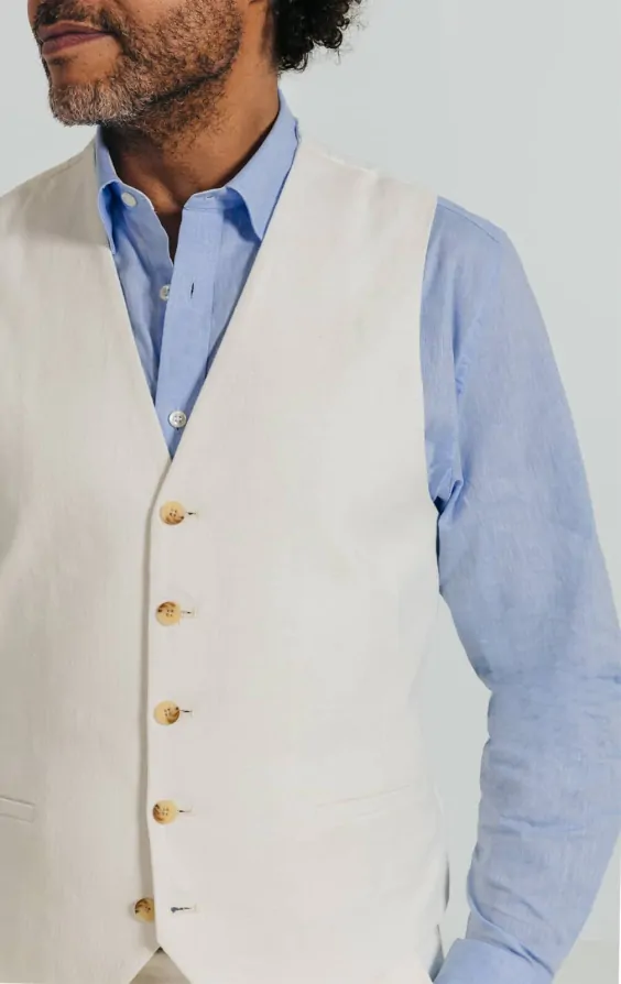 Off White Linen Twill Waistcoat thumbnail 2