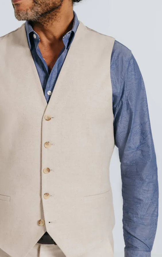 Oatmeal Linen Herringbone Waistcoat - photo 2 Oatmeal Linen Herringbone Waistcoat - photo 2