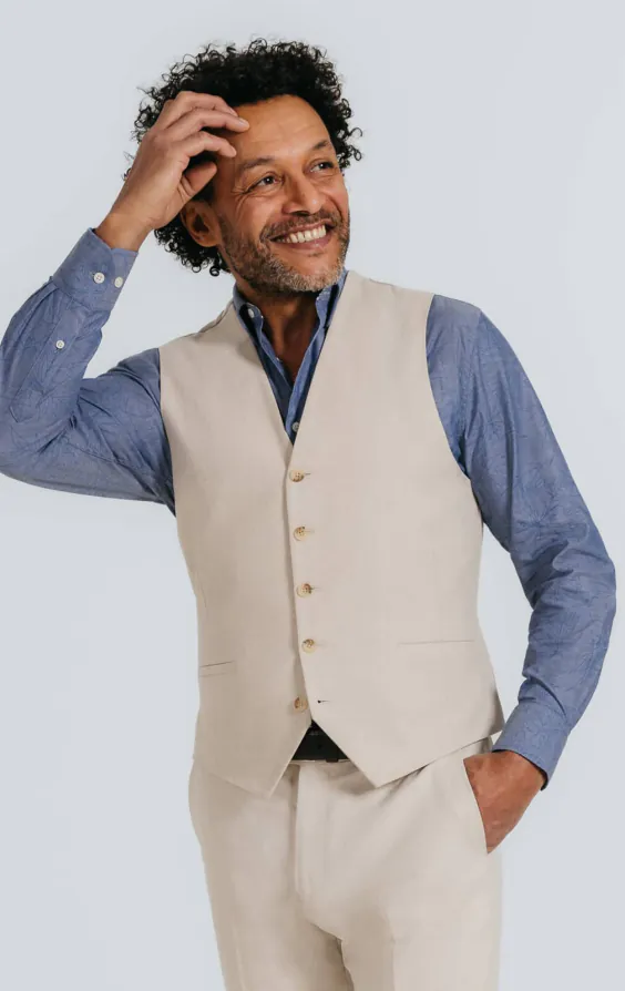 Oatmeal Linen Herringbone Waistcoat Oatmeal Linen Herringbone Waistcoat
