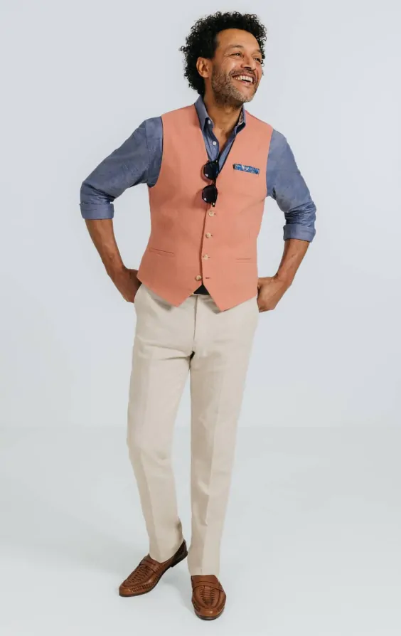 Coral Linen Twill Waistcoat thumbnail 2