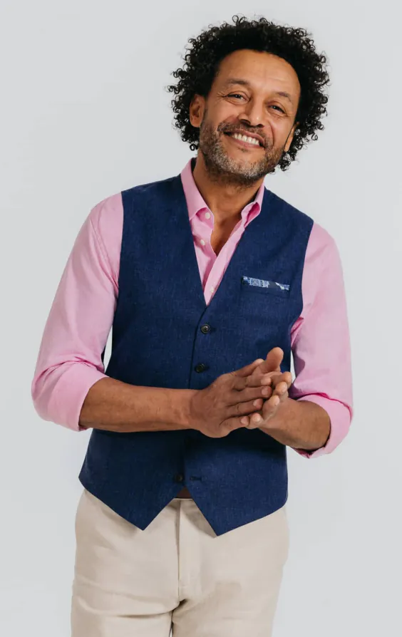 Navy Textured Waistcoat