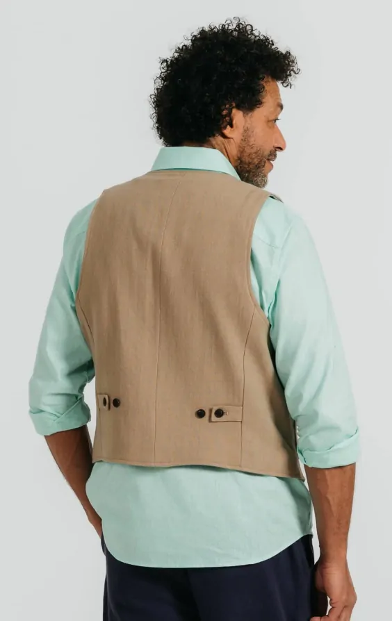 Tan Linen Twill Waistcoat thumbnail 4