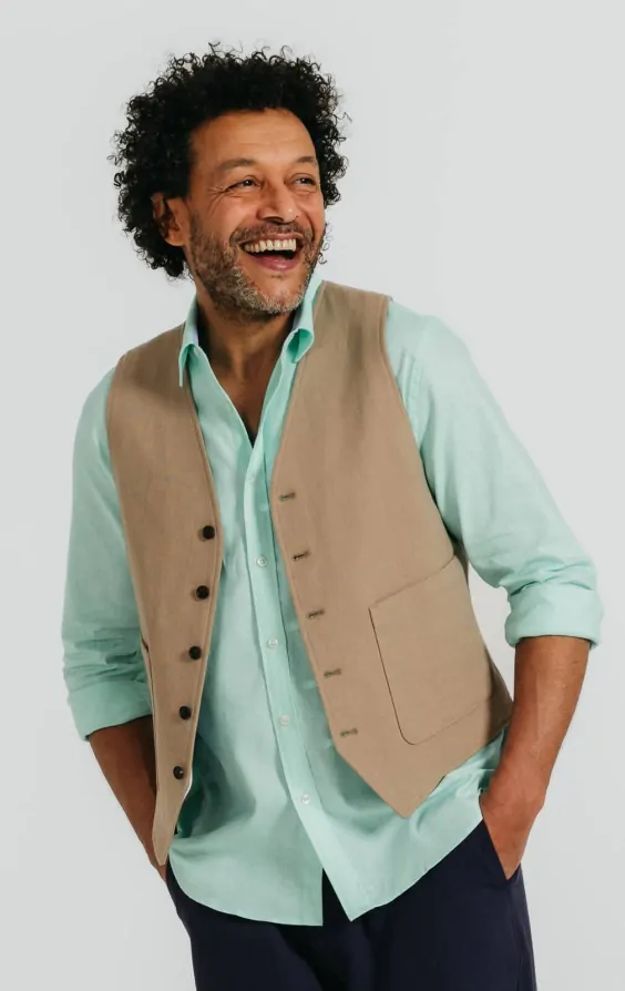Tan Linen Twill Waistcoat primary image