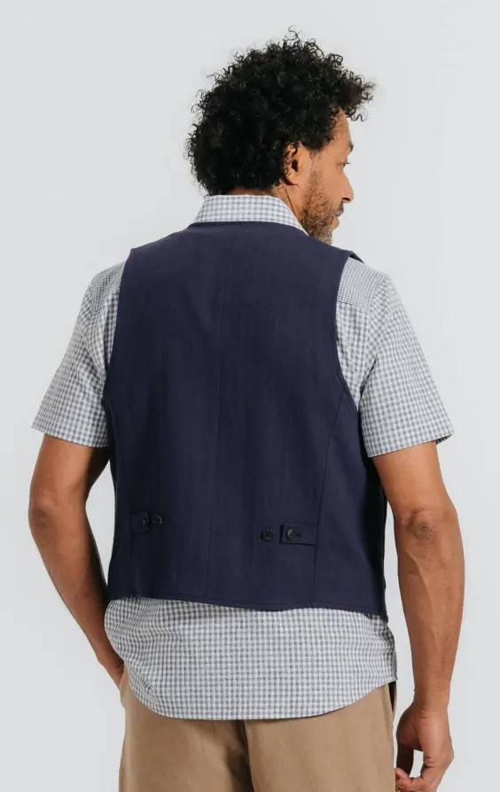 Navy Linen Twill Waistcoat thumbnail 4