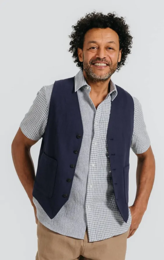 Navy Linen Twill Waistcoat primary image