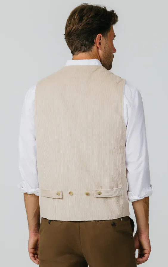 Beige Corduroy Waistcoat with Patch Pockets thumbnail 3