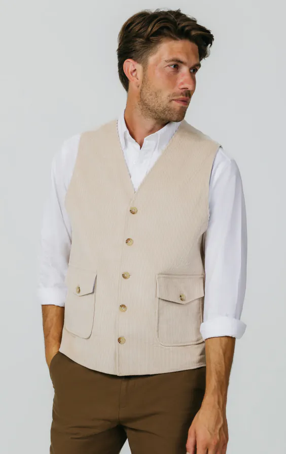 Beige Corduroy Waistcoat with Patch Pockets primary image
