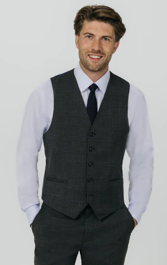 Charcoal Windowpane Check 3 Piece Suit thumbnail 8