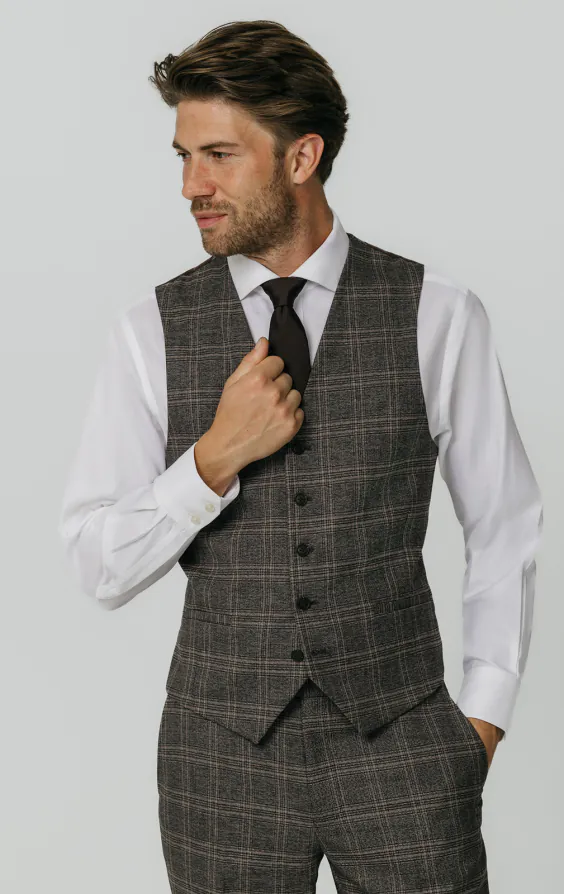 Brown Check Waistcoat primary image