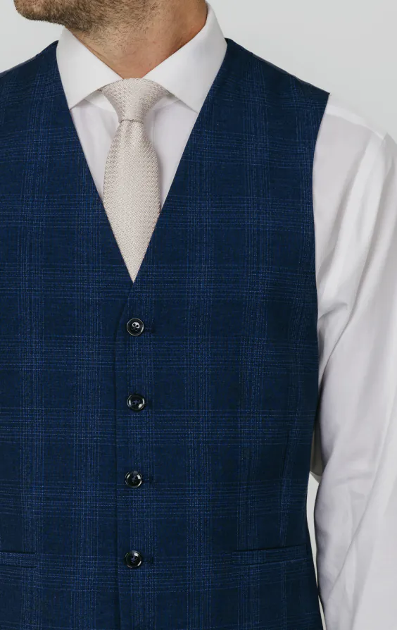 Royal Blue Shadow Check Waistcoat thumbnail 2