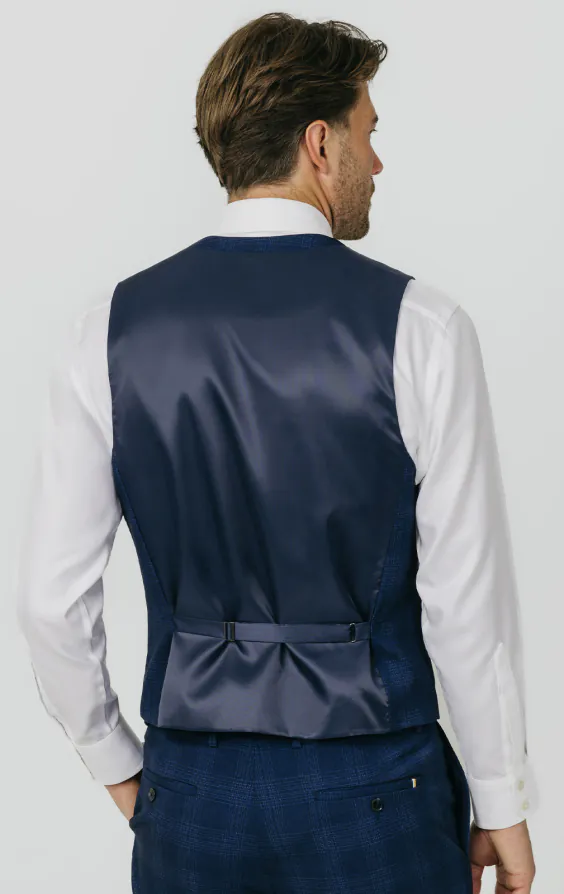 Royal Blue Shadow Check Waistcoat thumbnail 3
