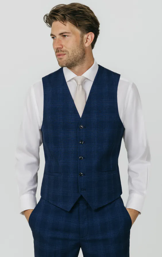 Royal Blue Shadow Check Waistcoat primary image