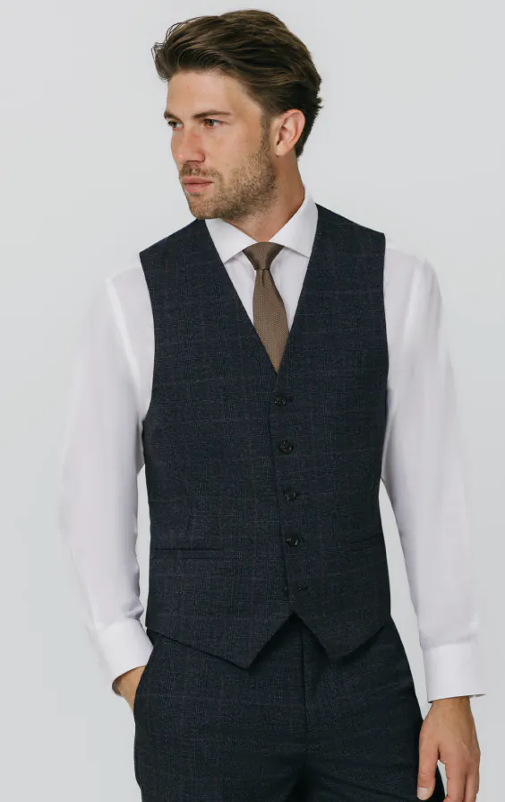 Navy with Rust Check Waistcoat primary image