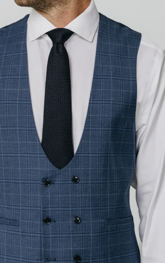 Blue Check Double Breasted Waistcoat - photo 1 Blue Check Double Breasted Waistcoat - photo 1