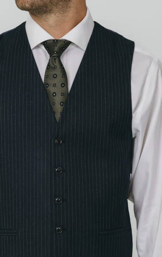 Navy Chalkstripe Waistcoat thumbnail 2
