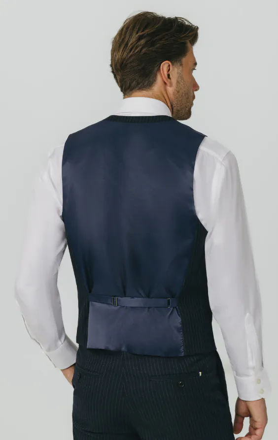 Navy Chalkstripe Waistcoat thumbnail 3