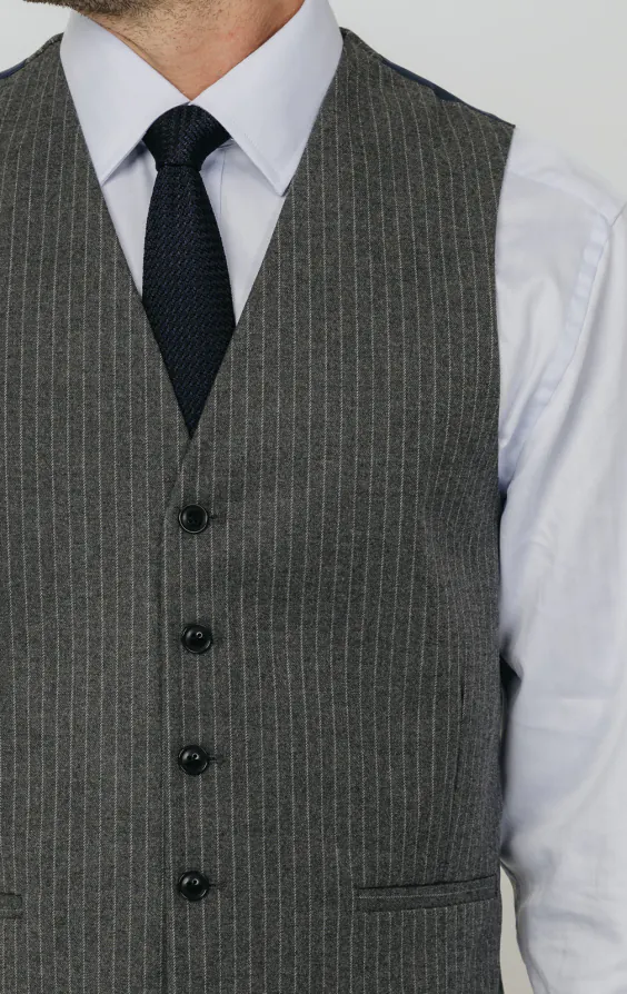 Charcoal Chalkstripe Waistcoat thumbnail 2