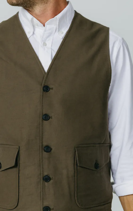 Olive Moleskin Waistcoat thumbnail 3