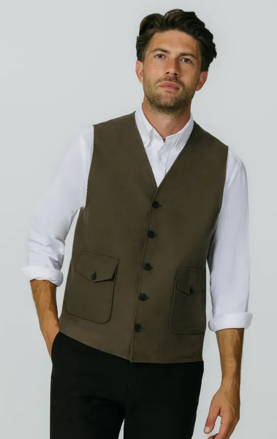 Olive Moleskin Waistcoat primary image