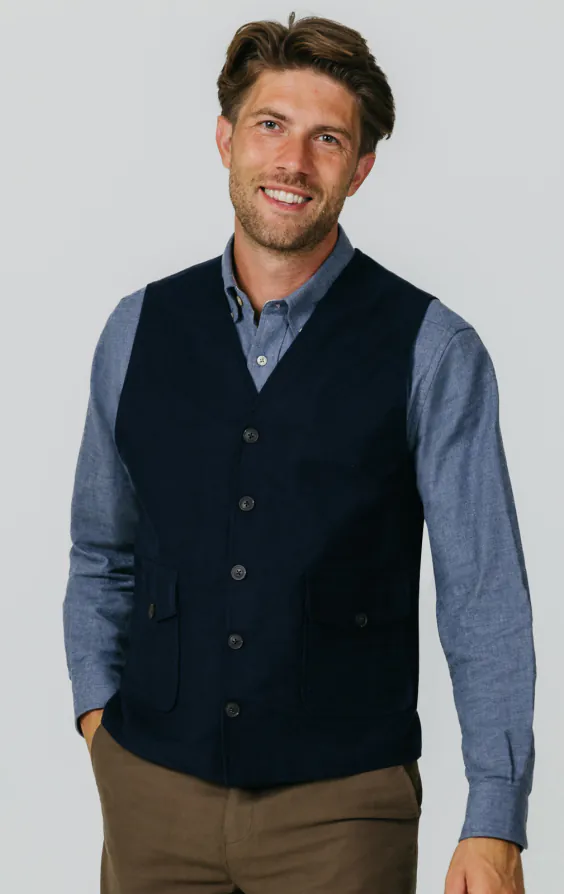 Navy Moleskin Waistcoat primary image