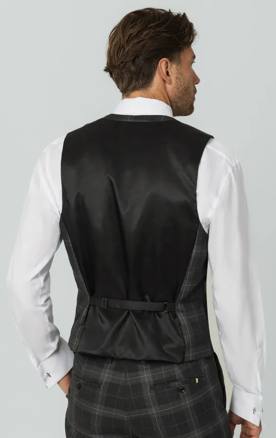 Grey Tartan Check Double Breasted Horseshoe Waistcoat thumbnail 3