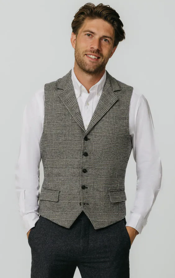 Black and Cream Prince of Wales Check Tweed Waistcoat Black and Cream Prince of Wales Check Tweed Waistcoat