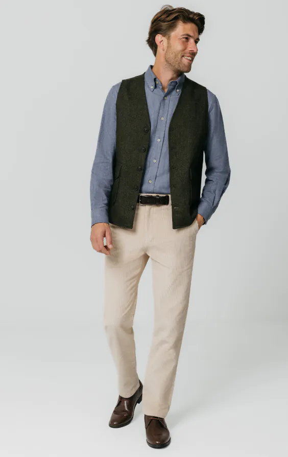 Green Herringbone Tweed Waistcoat with Patch Pockets thumbnail 2