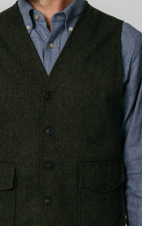 Green Herringbone Tweed Waistcoat with Patch Pockets thumbnail 3