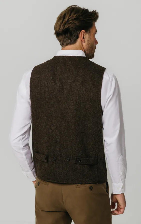 Brown Barleycorn Tweed Waistcoat with Patch Pockets thumbnail 4
