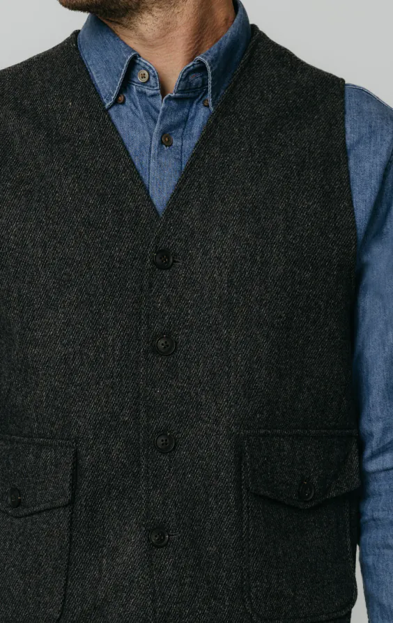 Grey Barleycorn Tweed Waistcoat with Patch Pockets thumbnail 2