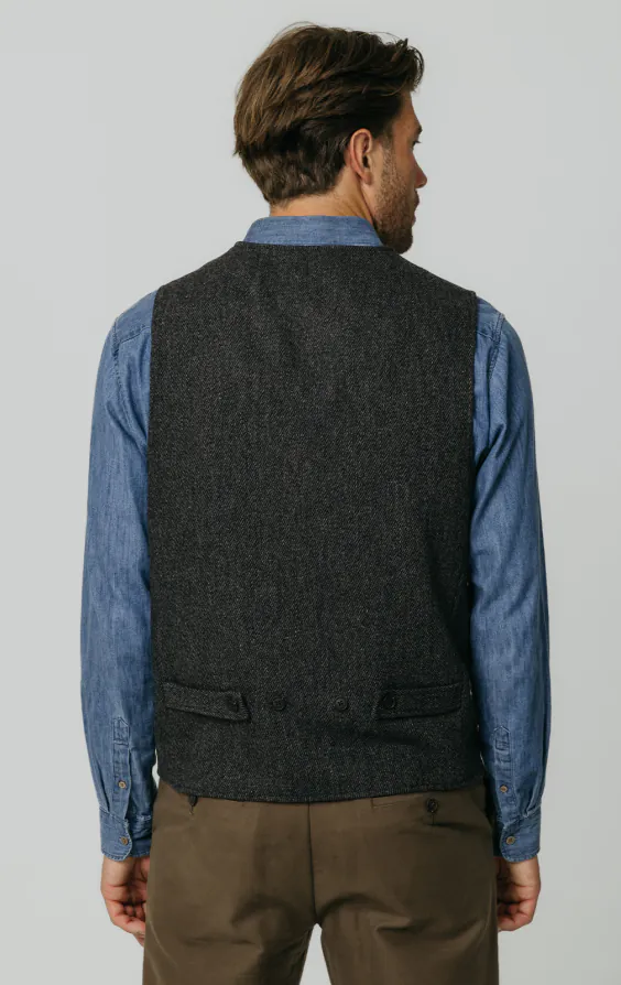 Grey Barleycorn Tweed Waistcoat with Patch Pockets thumbnail 4