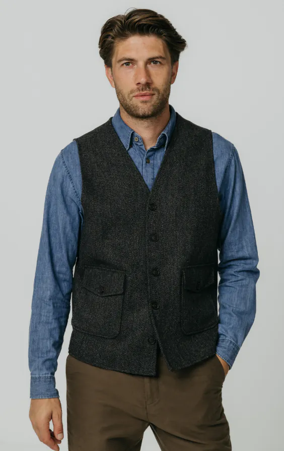 Grey Barleycorn Tweed Waistcoat with Patch Pockets primary image