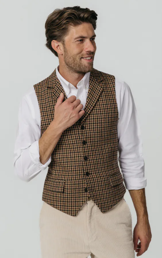 Brown Houndstooth Tweed Waistcoat Dobell