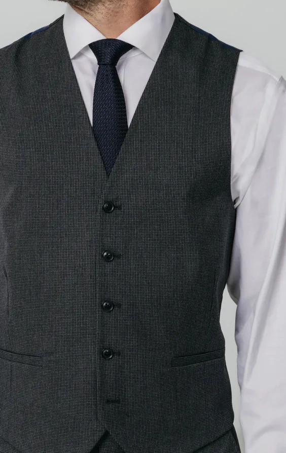 Charcoal Puppytooth Check Waistcoat thumbnail 2