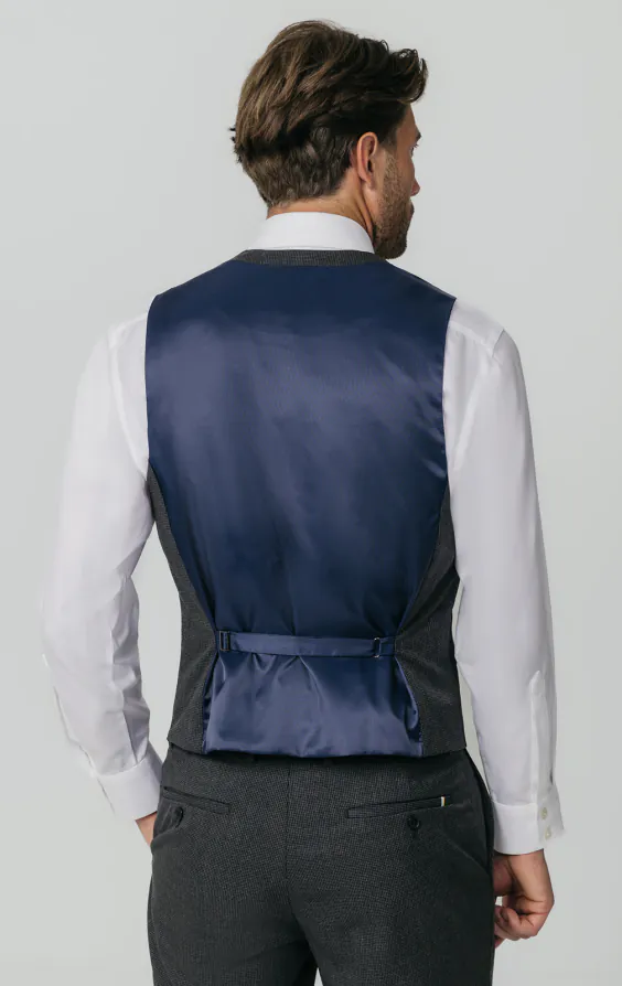 Charcoal Puppytooth Check Waistcoat thumbnail 3