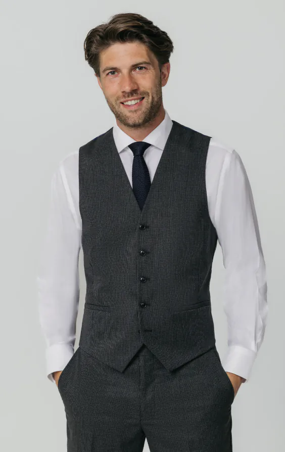 Charcoal Puppytooth Check Waistcoat primary image