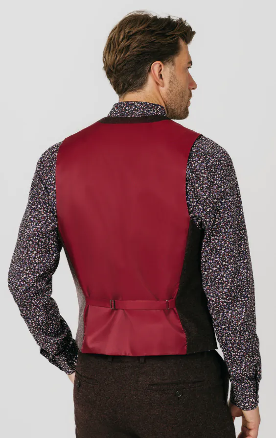 Burgundy Donegal Tweed Waistcoat - photo 2