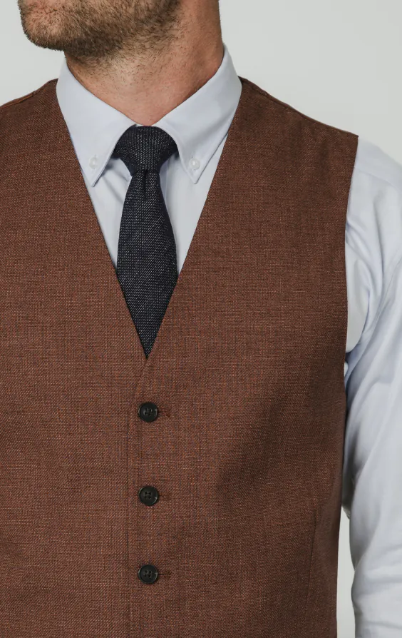 Rust Brown Textured Weave Waistcoat - photo 1