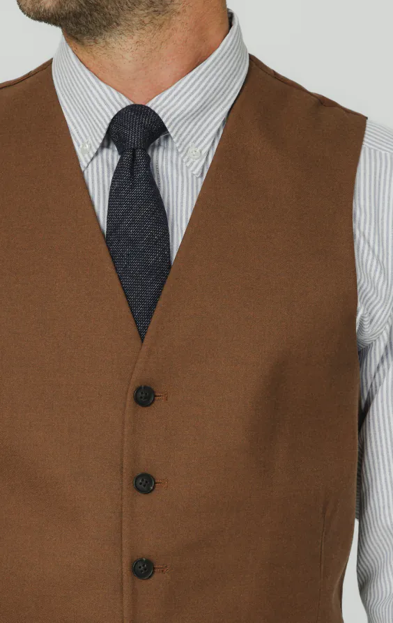 Mid Brown Twill Suit Waistcoat - photo 1