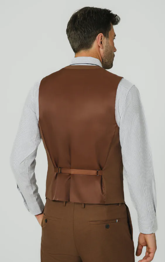 Mid Brown Twill Suit Waistcoat - photo 2