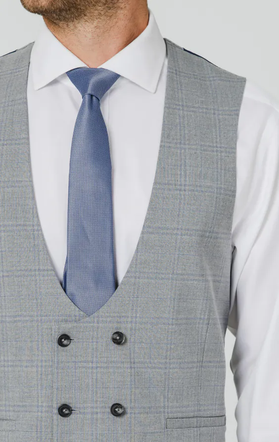 Light Grey & Blue Check Waistcoat - photo 1