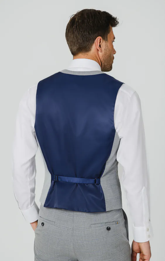 Light Grey & Blue Check Waistcoat - photo 2