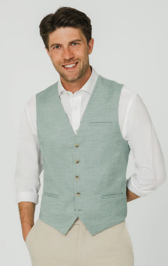 Aqua Green Textured Weave Waistcoat