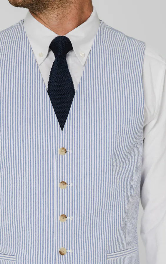 Blue & White Seersucker Waistcoat - photo 1 Blue & White Seersucker Waistcoat - photo 1