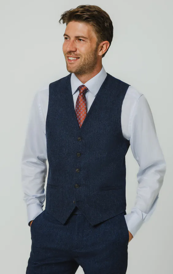 Blue Herringbone Tweed Waistcoat Blue Herringbone Tweed Waistcoat
