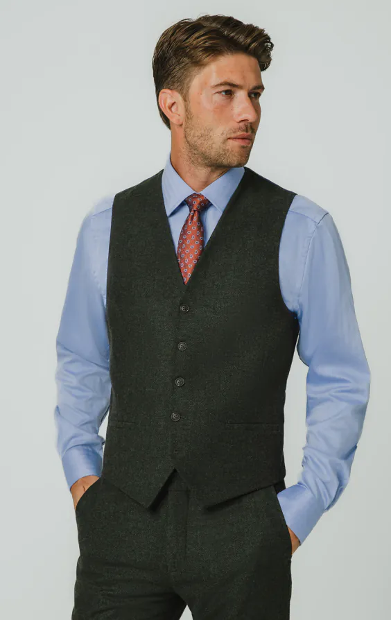 Dark Green Herringbone Tweed Waistcoat Dark Green Herringbone Tweed Waistcoat