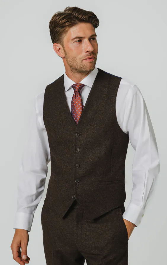 Dark Brown Donegal Tweed Waistcoat
