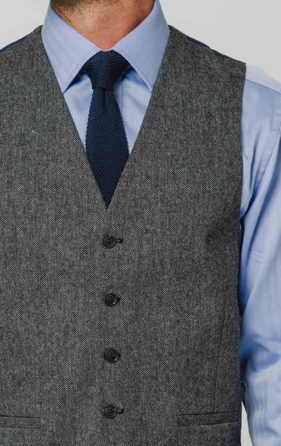 Grey Herringbone Tweed Waistcoat - photo 1 Grey Herringbone Tweed Waistcoat - photo 1